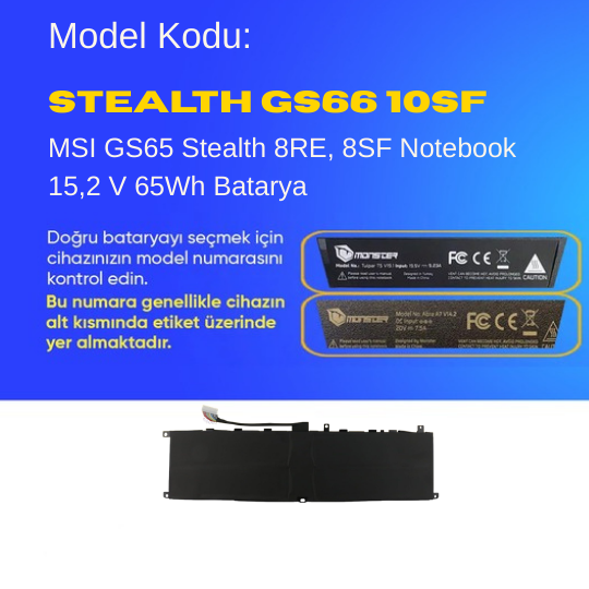 MSI Stealth GS75 10SGS-064 Notebook 15,2 V 65Wh Batarya – Orjinal Uyumlu, Yüksek Performanslı