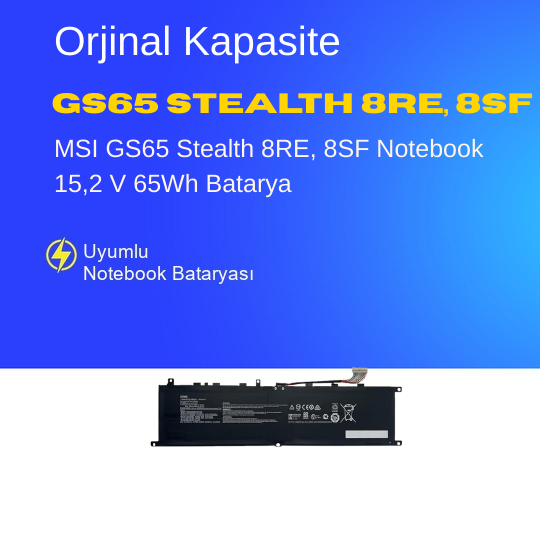 MSI Stealth GS66 10SF-065TR Notebook 15,2 V 65Wh Batarya – Orjinal Uyumlu, Yüksek Performanslı