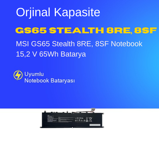 MSI GS65 Stealth 8RE, 8SF Notebook 15,2 V 65Wh Batarya – Orjinal Uyumlu, Yüksek Performanslı
