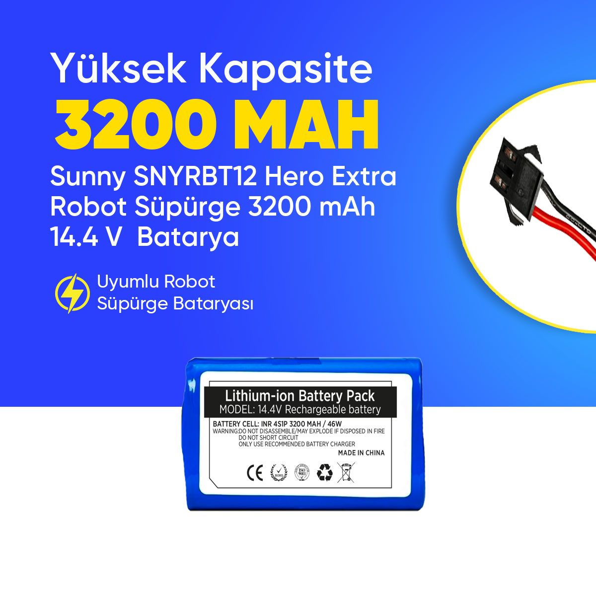 Sunny SNYRBT12 Hero Extra Robot Süpürge 3200 mAh 14.4 V  Batarya – Orjinal Uyumlu Uzun Ömürlü, Yüksek Performans Pil