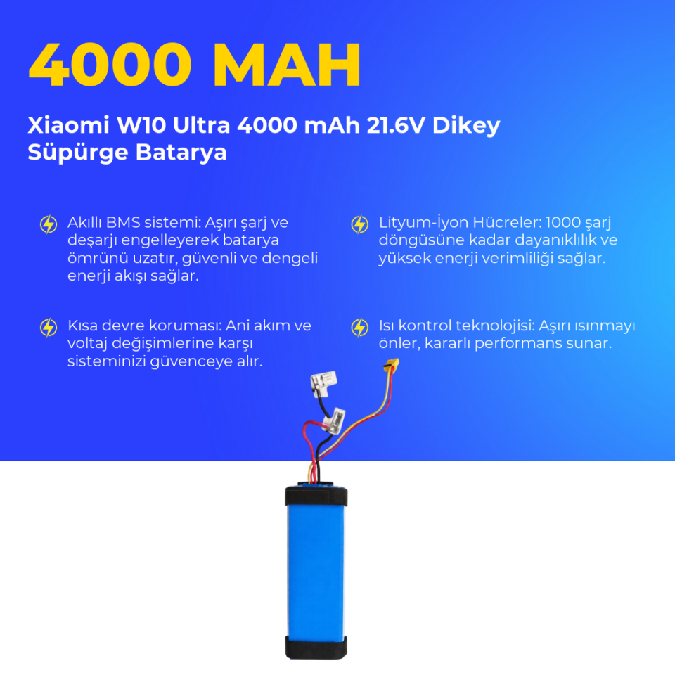 Xiaomi W10 Ultra 4000 mAh 21.6V Dikey Süpürge Batarya