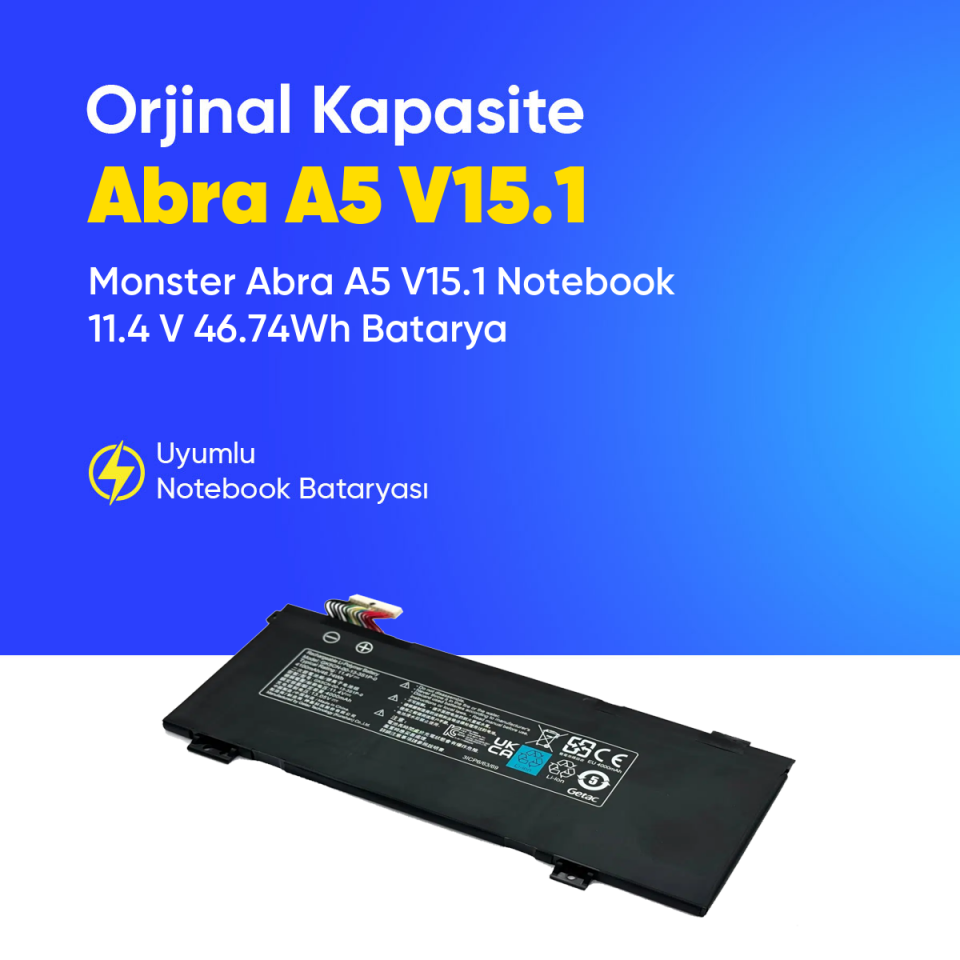 Monster Abra A5 V15.1 Notebook 11.4 V 46.74Wh Batarya – Orjinal Uyumlu, Yüksek Performanslı