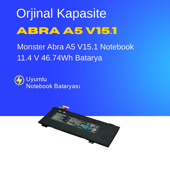 Monster Abra A5 V15.1 Notebook 11.4 V 46.74Wh Batarya – Orjinal Uyumlu, Yüksek Performanslı