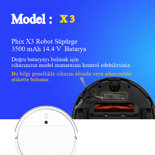 Phix X3 Robot Süpürge 3500 mAh 14.4 V  Batarya – Orjinal Uyumlu Uzun Ömürlü, Yüksek Performans Pil
