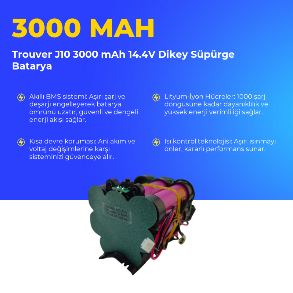 Trouver J10 3000 mAh 14.4V Dikey Süpürge Batarya