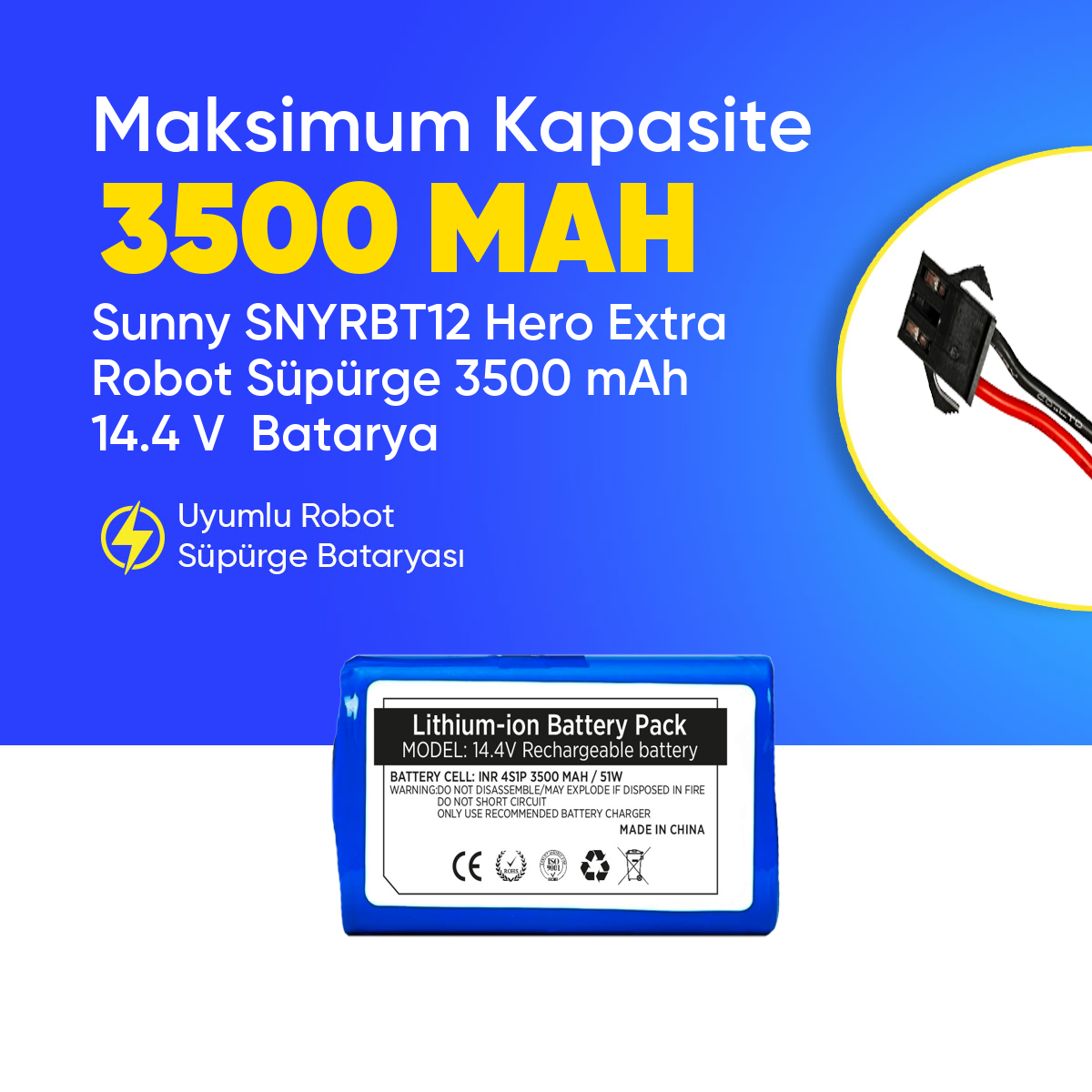Sunny SNYRBT12 Hero Extra Robot Süpürge 3500 mAh 14.4 V  Batarya – Orjinal Uyumlu Uzun Ömürlü, Yüksek Performans Pil