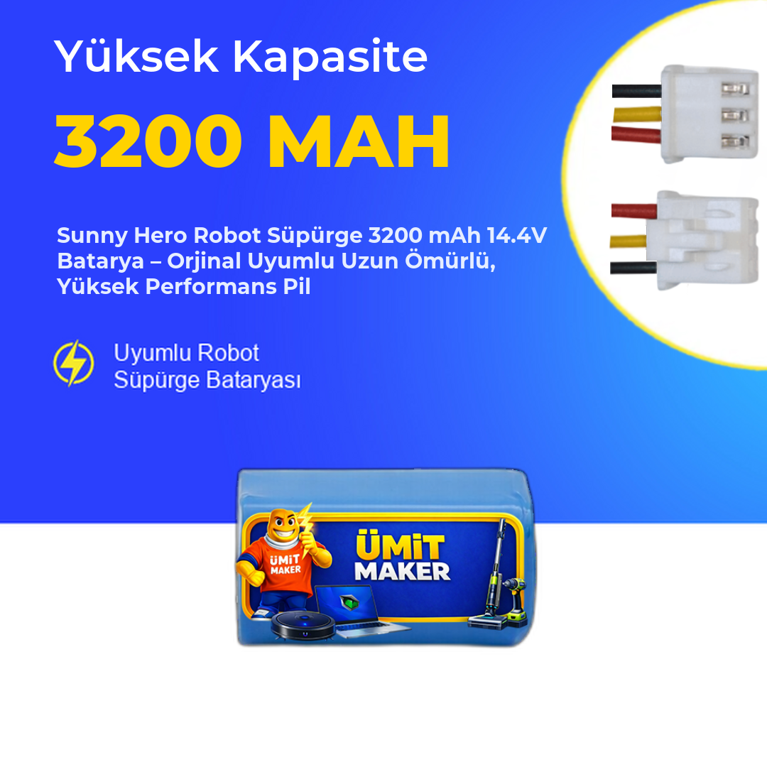 Sunny Hero Robot Süpürge 3200 mAh 14.4 V  Batarya – Orjinal Uyumlu Uzun Ömürlü, Yüksek Performans Pil