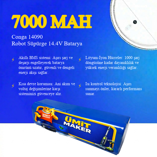 Conga 14090 Robot Süpürge 7000 mAh Batarya