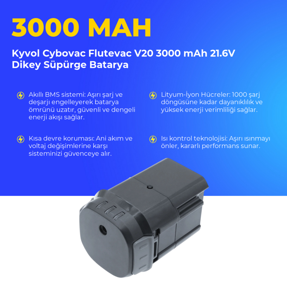 Kyvol Cybovac Flutevac V20 3000 mAh 21.6V Dikey Süpürge Batarya
