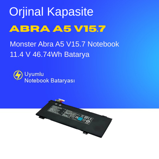 Monster Abra A5 V15.7 Notebook 11.4 V 46.74Wh Batarya – Orjinal Uyumlu, Yüksek Performanslı