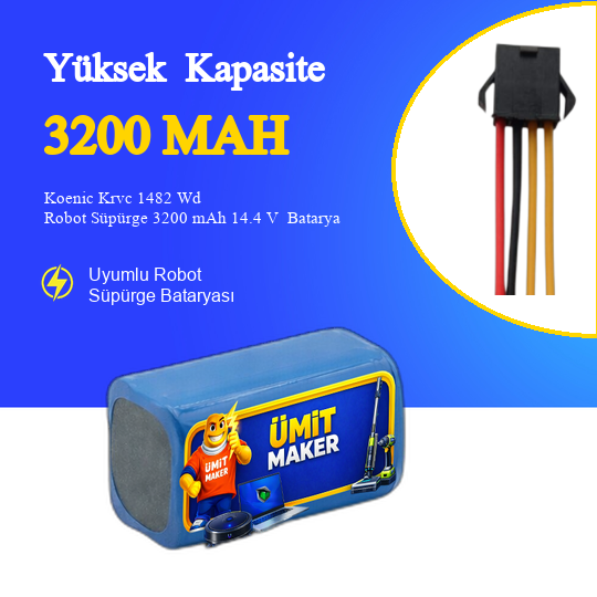 Koenic Krvc 1482 Wd Robot Süpürge 3200 mAh 14.4 V  Batarya – Orjinal Uyumlu Uzun Ömürlü, Yüksek Performans Pil