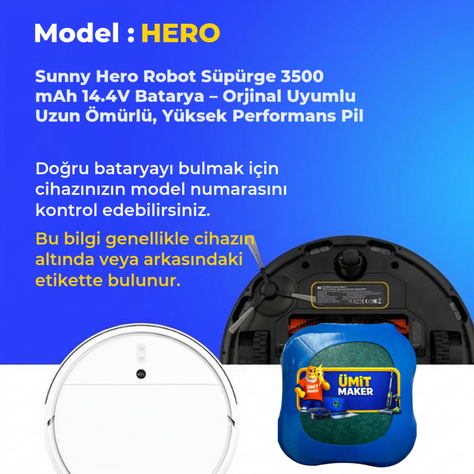 Sunny Hero Robot Süpürge 3500 mAh 14.4 V  Batarya – Orjinal Uyumlu Uzun Ömürlü, Yüksek Performans Pil