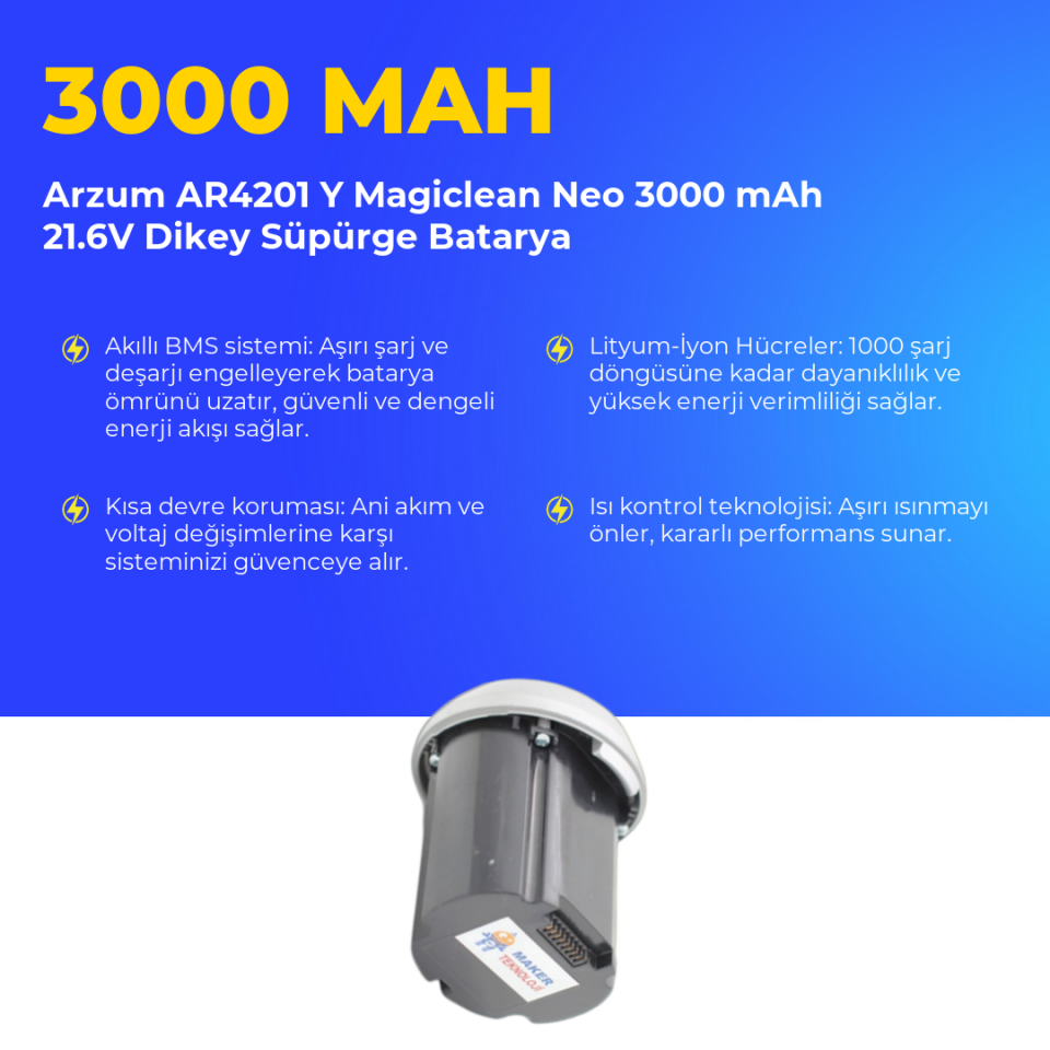 Arzum AR4201 Y Magiclean Neo 3000 mAh 21.6V Dikey Süpürge Batarya