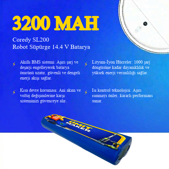 Coredy SL200 Robot Süpürge 3200 mAh Batarya