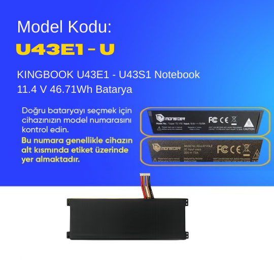 KINGBOOK U43E1 - U43S1 Notebook 11.4 V 46.71Wh Batarya – Orjinal Uyumlu, Yüksek Performanslı