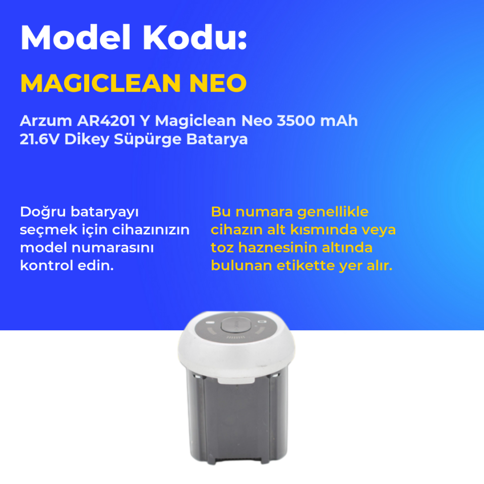 Arzum AR4201 Y Magiclean Neo 3500 mAh 21.6V Dikey Süpürge Batarya