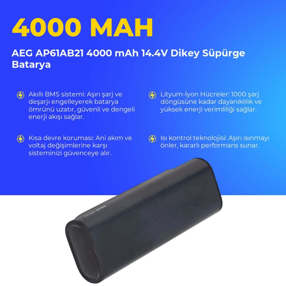 AEG AP61AB21 4000 mAh 14.4V Dikey Süpürge Batarya