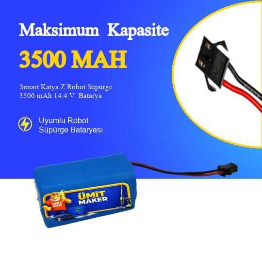Sımart Katya Z Robot Süpürge 3500 mAh 14.4 V  Batarya – Orjinal Uyumlu Uzun Ömürlü, Yüksek Performans Pil