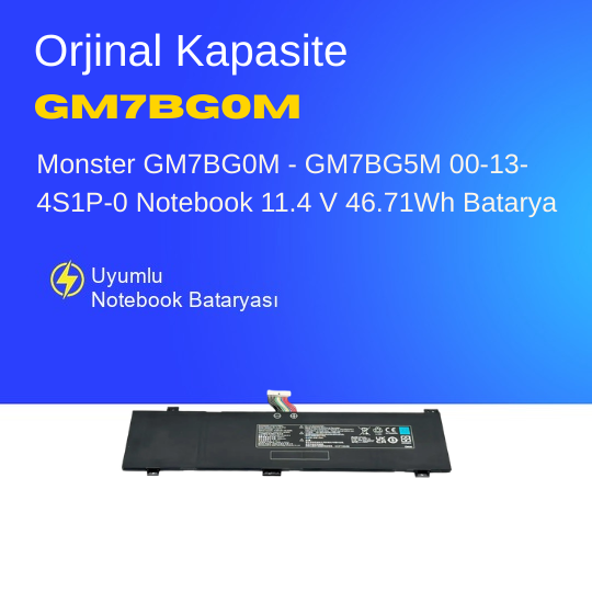 Monster GM7BG0M - GM7BG5M 00-13-4S1P-0 Notebook 11.4 V 46.71Wh Batarya – Orjinal Uyumlu, Yüksek Performanslı