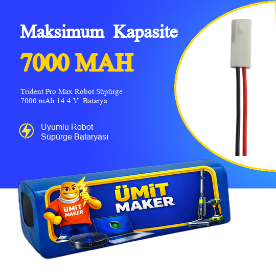 Trident Pro Max Robot Süpürge 7000 mAh 14.4 V  Batarya – Orjinal Uyumlu Uzun Ömürlü, Yüksek Performans Pil