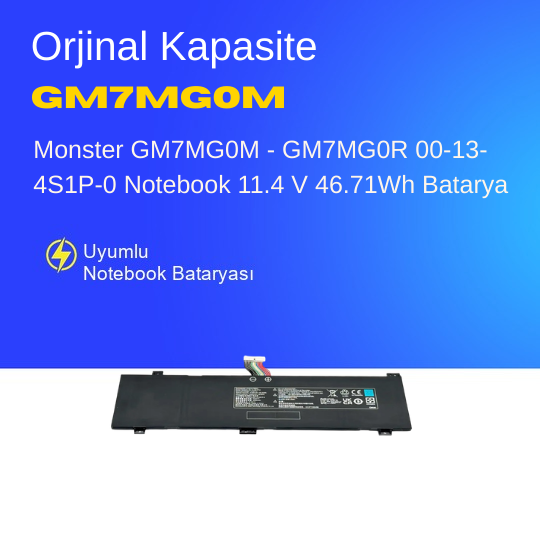 Monster GM7MG0M - GM7MG0R 00-13-4S1P-0 Notebook 11.4 V 46.71Wh Batarya – Orjinal Uyumlu, Yüksek Performanslı