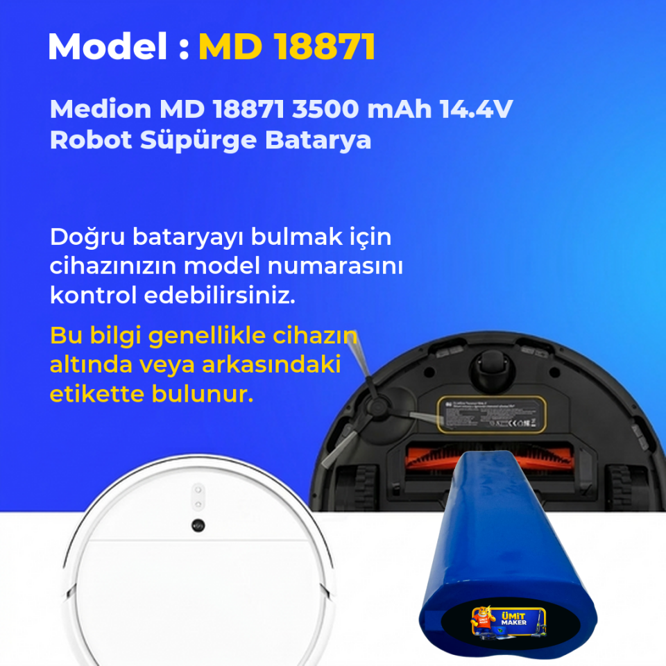 Medion MD 18871 3500 mAh 14.4V Robot Süpürge Batarya