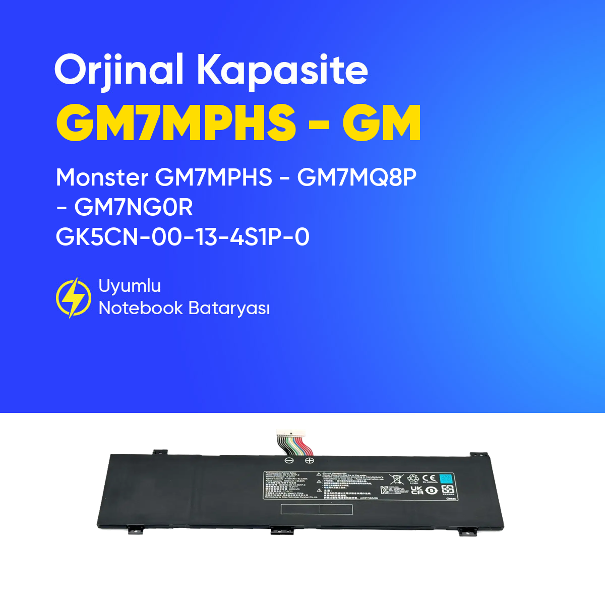 Monster GM7MPHS - GM7MQ8P - GM7NG0R GK5CN-00-13-4S1P-0 Notebook 11.4 V 46.71Wh Batarya – Orjinal Uyumlu, Yüksek Performanslı