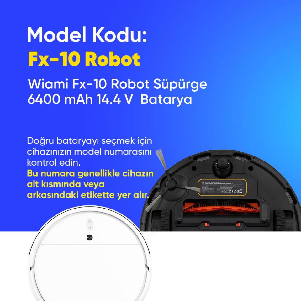 Wiami Fx-10 Robot Süpürge 6400 mAh 14.4 V  Batarya – Orjinal Uyumlu Uzun Ömürlü, Yüksek Performans Pil