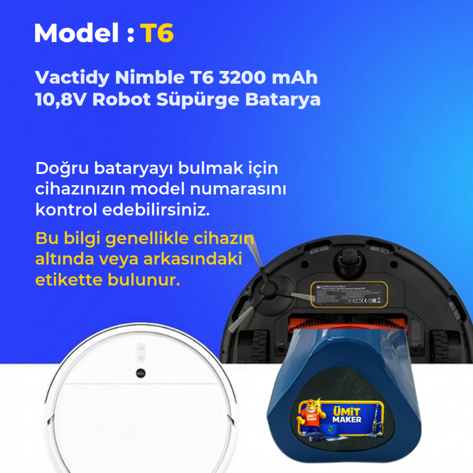 Vactidy Nimble T6 3200 mAh 10,8V Robot Süpürge Batarya