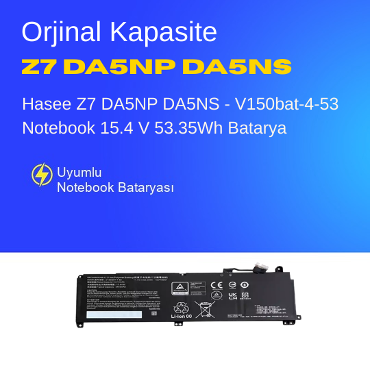 Hasee Z7 DA5NP DA5NS - V150bat-4-53 Notebook 15.4 V 53.35Wh Batarya – Orjinal Uyumlu, Yüksek Performanslı