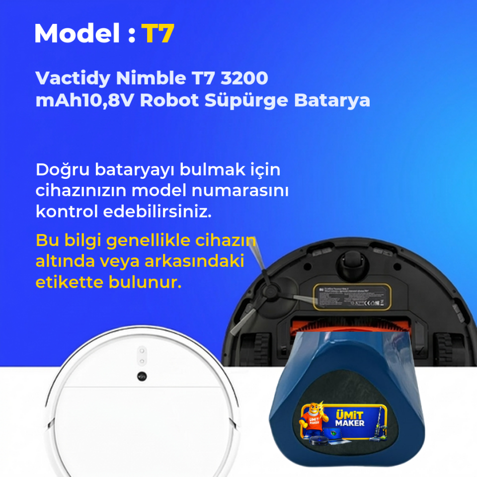 Vactidy Nimble T7 3200 mAh10,8V Robot Süpürge Batarya