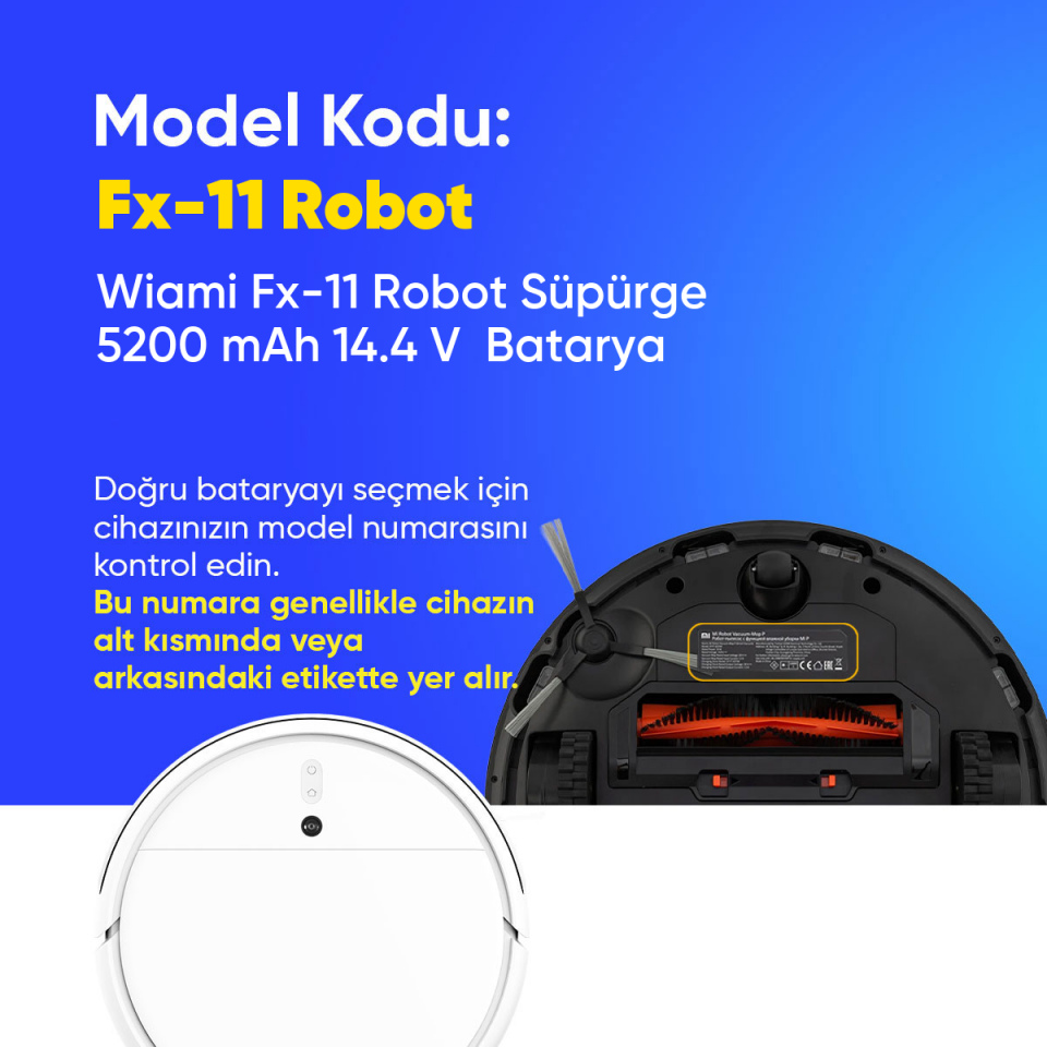 Wiami Fx-11 Robot Süpürge 5200 mAh 14.4 V  Batarya – Orjinal Uyumlu Uzun Ömürlü, Yüksek Performans Pil