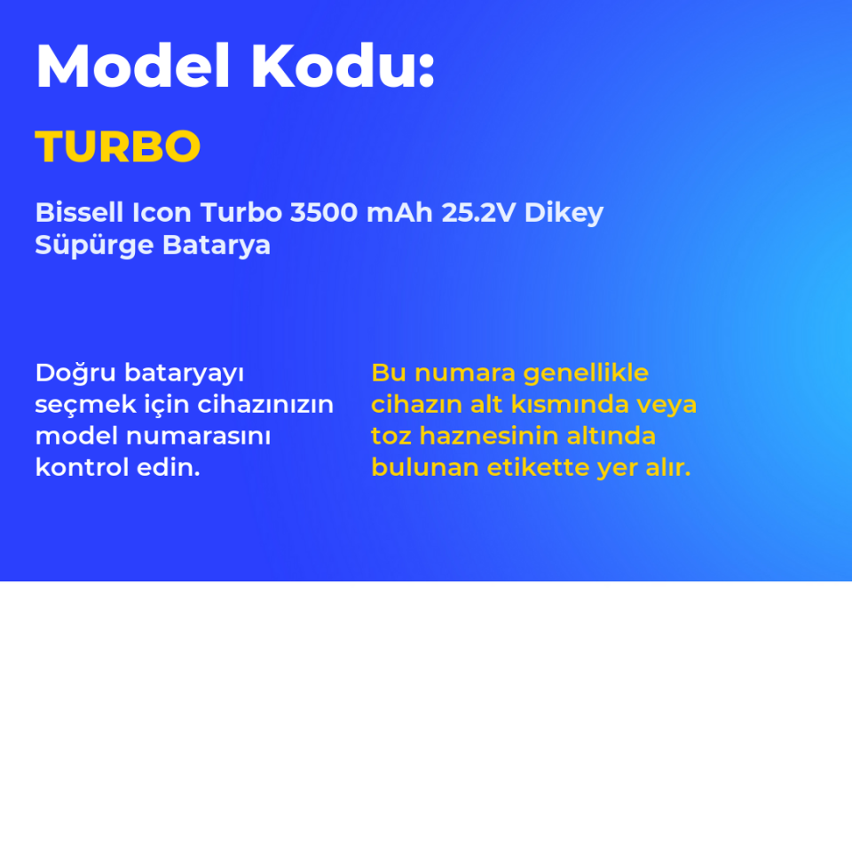 Bissell Icon Turbo 3500 mAh 25.2V Dikey Süpürge Batarya
