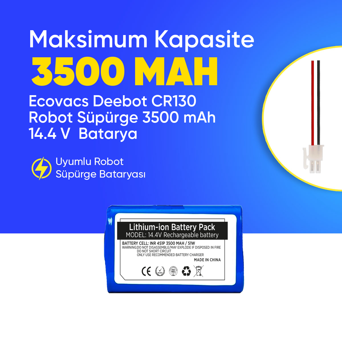 Ecovacs Deebot CR130 Robot Süpürge 3500 mAh 14.4 V  Batarya – Orjinal Uyumlu Uzun Ömürlü, Yüksek Performans Pil
