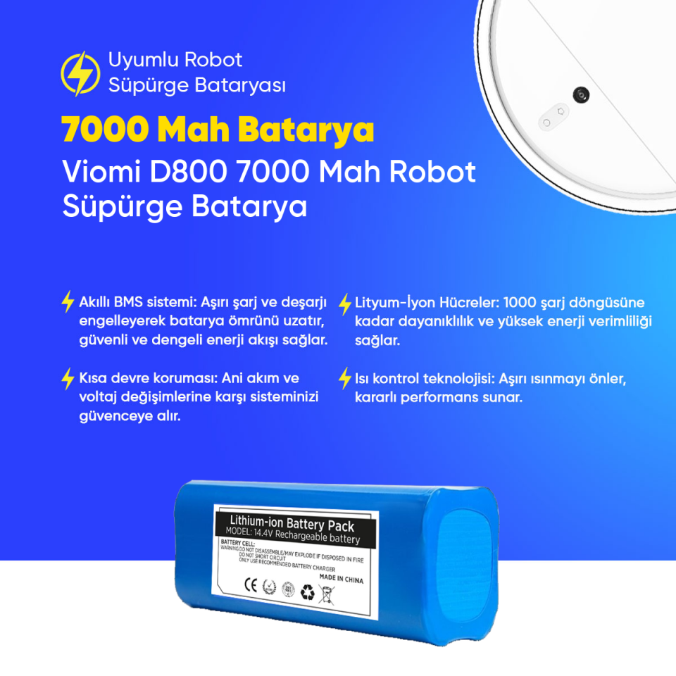 Viomi D800 7000 Mah Robot Süpürge Batarya