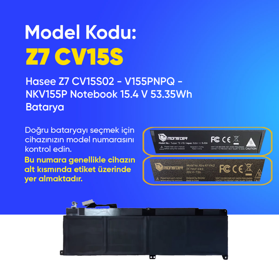 Hasee Z7 CV15S02 - V155PNPQ - NKV155P Notebook 15.4 V 53.35Wh Batarya – Orjinal Uyumlu, Yüksek Performanslı
