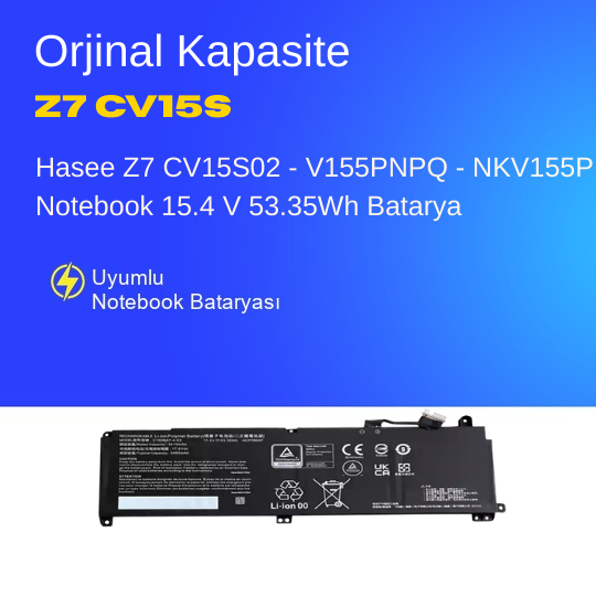 Hasee Z7 CV15S02 - V155PNPQ - NKV155P Notebook 15.4 V 53.35Wh Batarya – Orjinal Uyumlu, Yüksek Performanslı