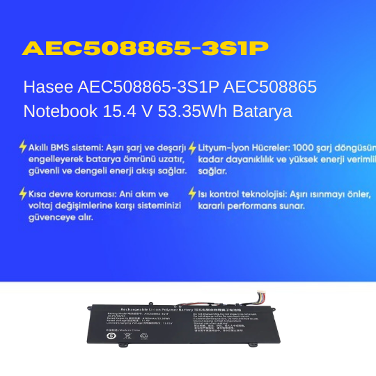 Hasee AEC508865-3S1P AEC508865 Notebook 15.4 V 53.35Wh Batarya – Orjinal Uyumlu, Yüksek Performanslı