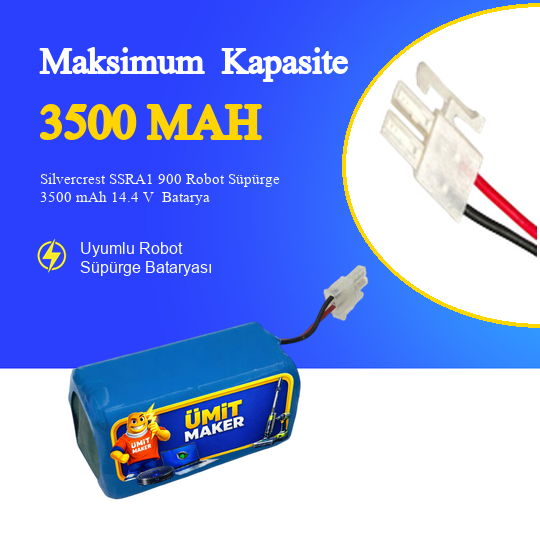 Silvercrest SSRA1 900 Robot Süpürge 3500 mAh 14.4 V  Batarya – Orjinal Uyumlu Uzun Ömürlü, Yüksek Performans Pil