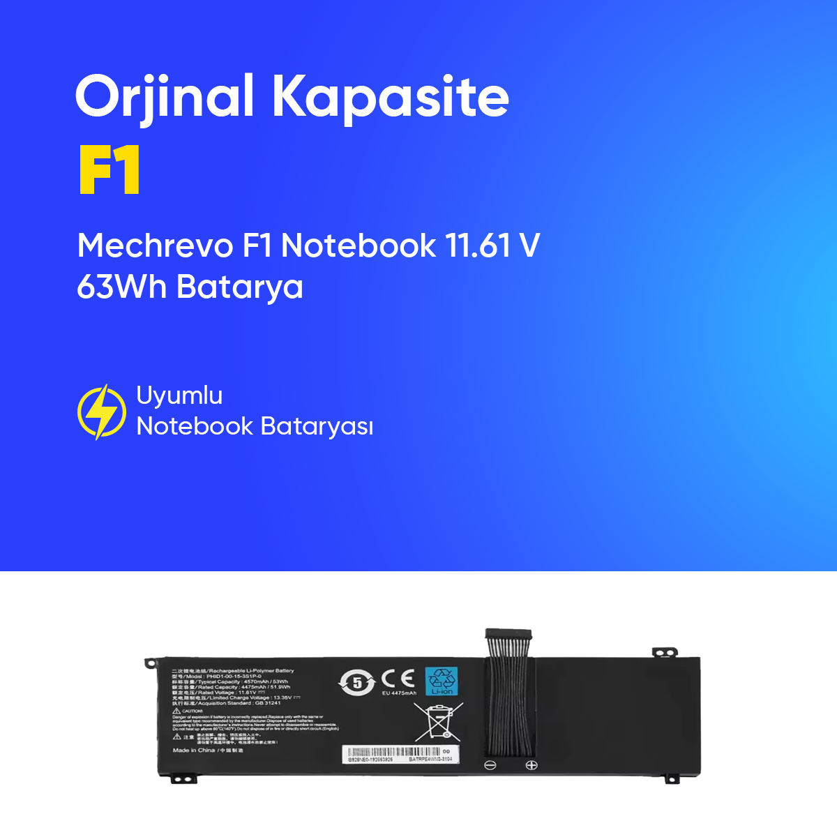 Mechrevo F1 Notebook 11.61 V 63Wh Batarya – Orjinal Uyumlu, Yüksek Performanslı