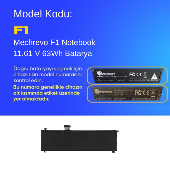 Mechrevo F1 Notebook 11.61 V 63Wh Batarya – Orjinal Uyumlu, Yüksek Performanslı