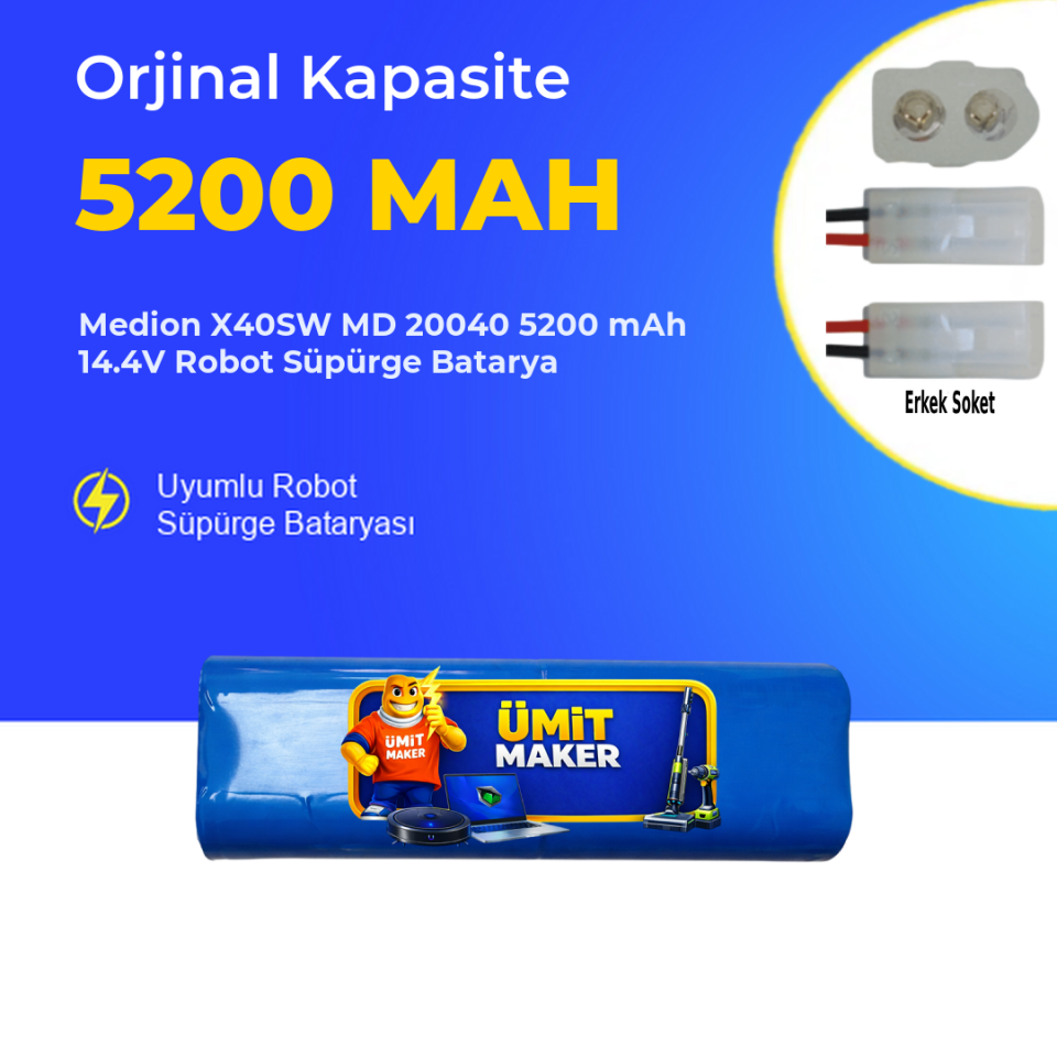 Medion X40SW MD 20040 5200 mAh 14.4V Robot Süpürge Batarya