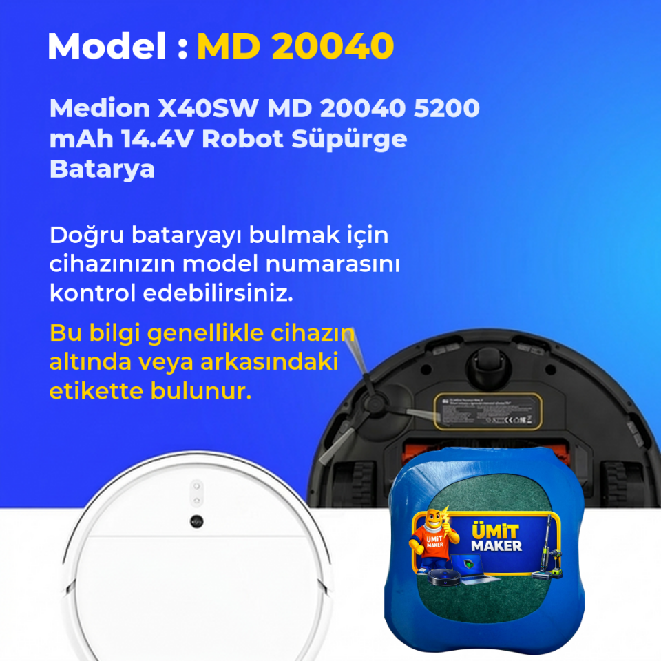 Medion X40SW MD 20040 5200 mAh 14.4V Robot Süpürge Batarya