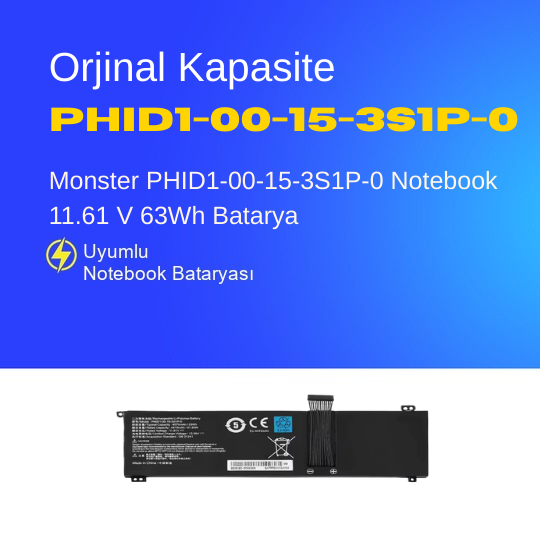 Monster PHID1-00-15-3S1P-0 Notebook 11.61 V 63Wh Batarya – Orjinal Uyumlu, Yüksek Performanslı