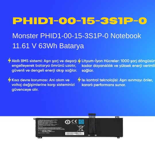 Monster PHID1-00-15-3S1P-0 Notebook 11.61 V 63Wh Batarya – Orjinal Uyumlu, Yüksek Performanslı