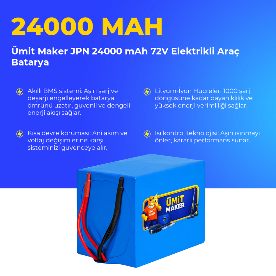 JPN 24000 mAh 72V Elektrikli Araç Batarya