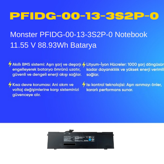 Monster PFIDG-00-13-3S2P-0 Notebook 11.55 V 88.93Wh Batarya – Orjinal Uyumlu, Yüksek Performanslı