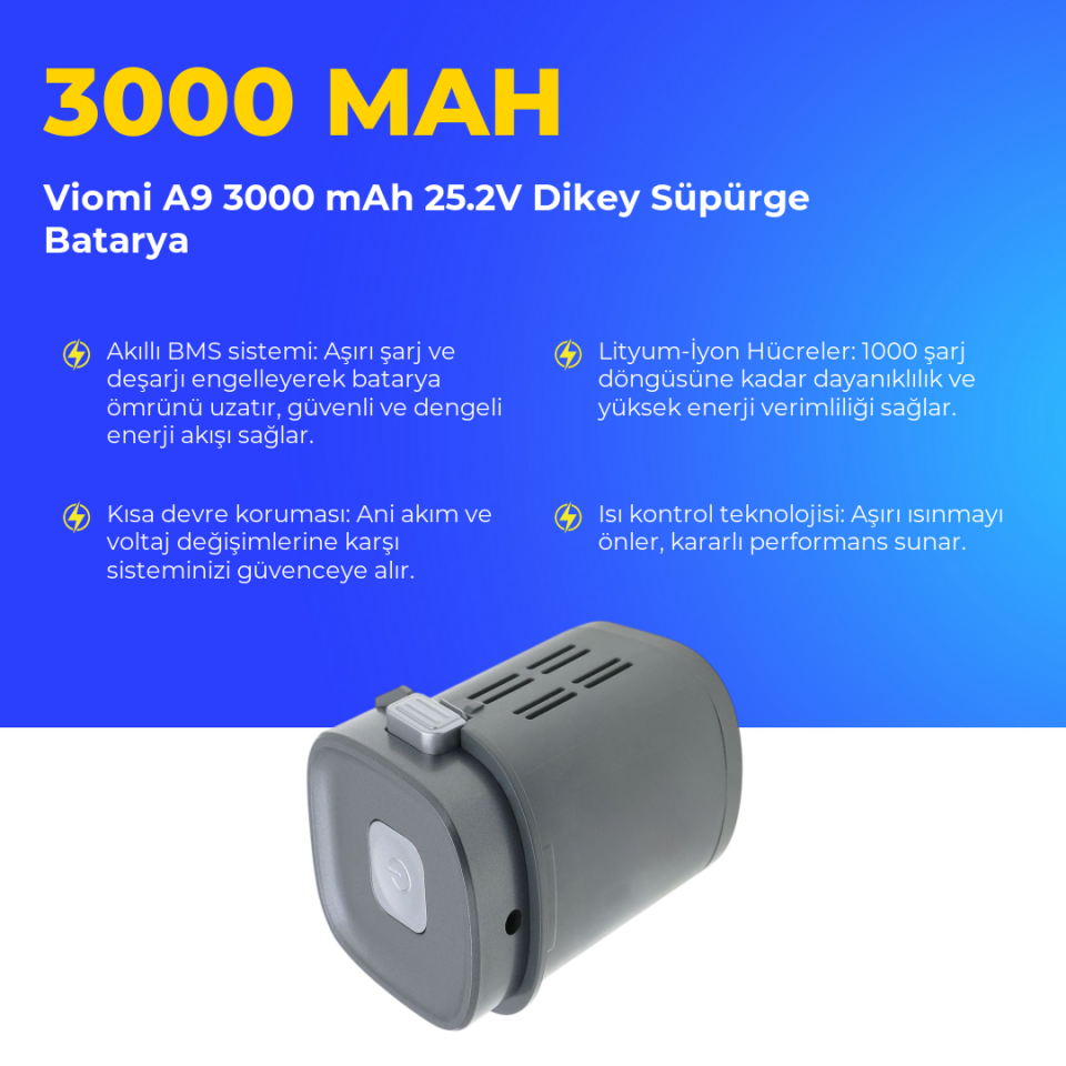 Viomi A9 3000 mAh 25.2V Dikey Süpürge Batarya