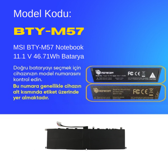 MSI BTY-M57 Notebook 11.1 V 46.71Wh Batarya – Orjinal Uyumlu, Yüksek Performanslı