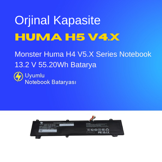 Monster Huma H4 V5.X Series Notebook 13.2 V 55.20Wh Batarya – Orjinal Uyumlu, Yüksek Performanslı